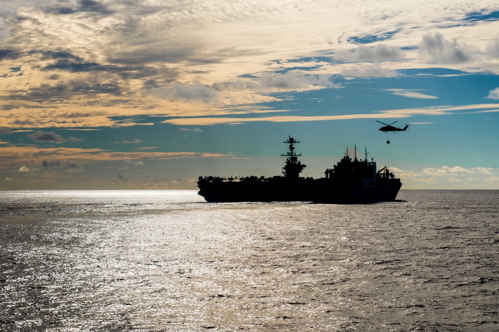 USS John C. Stennis (CVN 74) conducts a replenishment-at-sea.