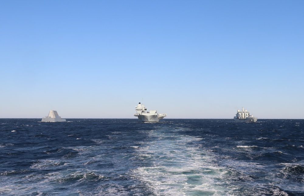 USS Michael Monsoor (DDG 1001), HMS Queen Elizabeth (R08), RFA Tidespring (A136) in PHOTOEX