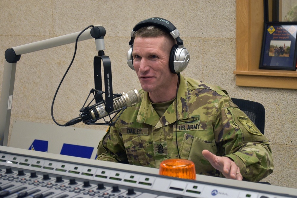 Sgt. Maj. of the Army Daniel A. Dailey gives AFN Humphreys radio interview