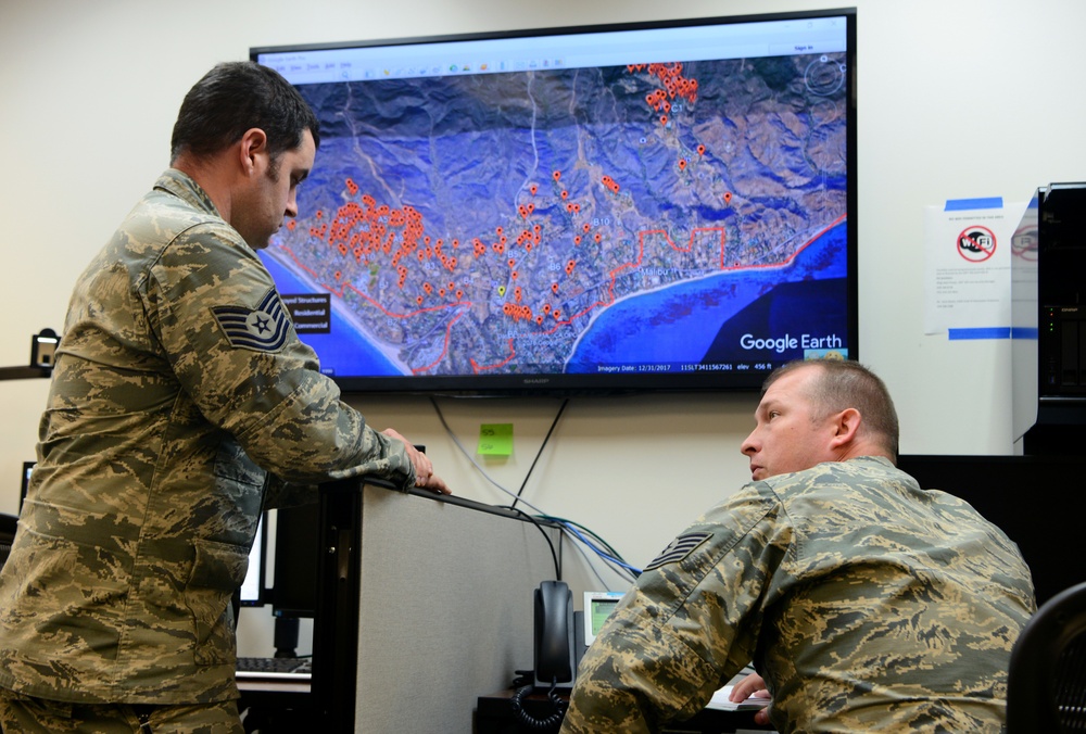 195th Air National Guard Wing provides intelligence support for Camp and Woolsey Fires