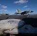 An F/A-18E Super Hornet, with Strike Fighter Squadron (VFA) 151, catches an arresting gear wire while landing on the flight deck aboard USS John C. Stennis (CVN 74).