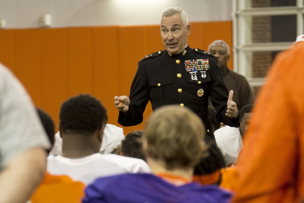 Marines Visit Clemson University Football Team
