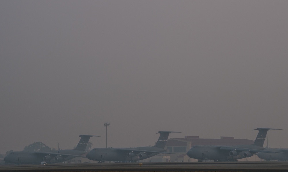 Smokey sunrise on the Travis flight line