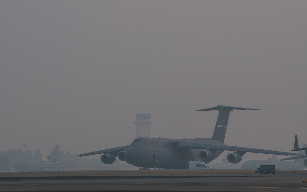 Smokey sunrise on the Travis flight line