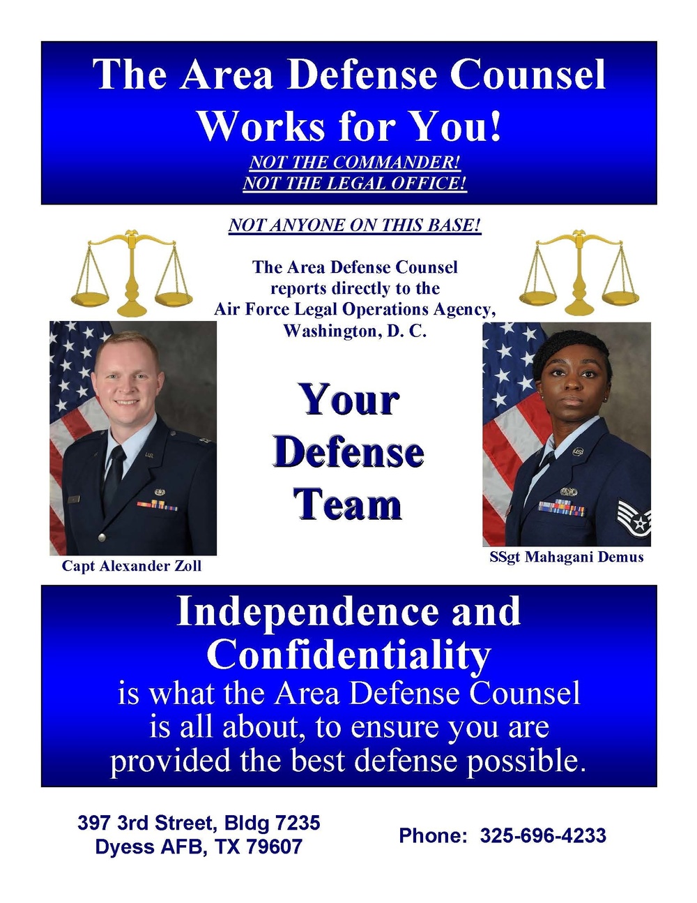 Area Defense Counsel, here for Airmen