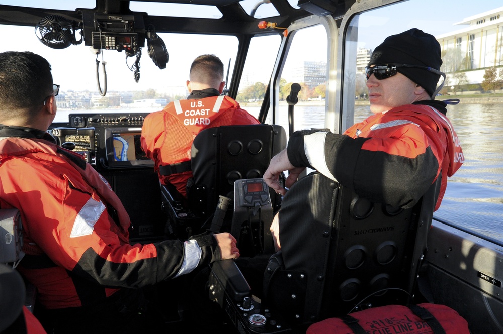 Reservists from Coast Guard Station Washington conduct marine safety patrols