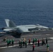 An F/A-18E Super Hornet, with Strike Fighter Squadron (VFA) 14, takes off from the flight deck aboard USS John C. Stennis (CVN 74).