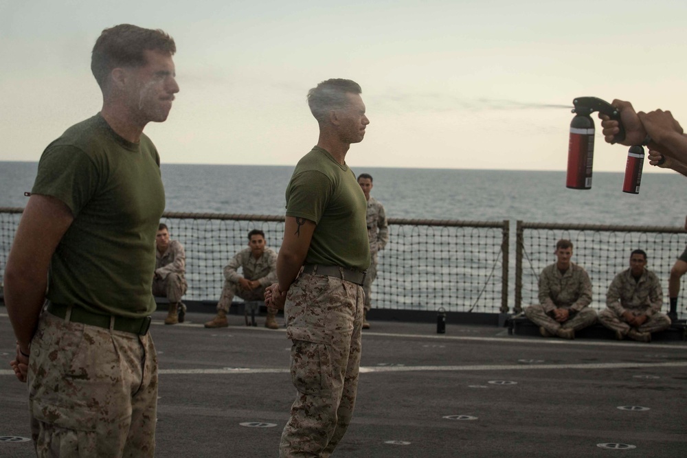 Marines get sprayed with OC on the flight deck