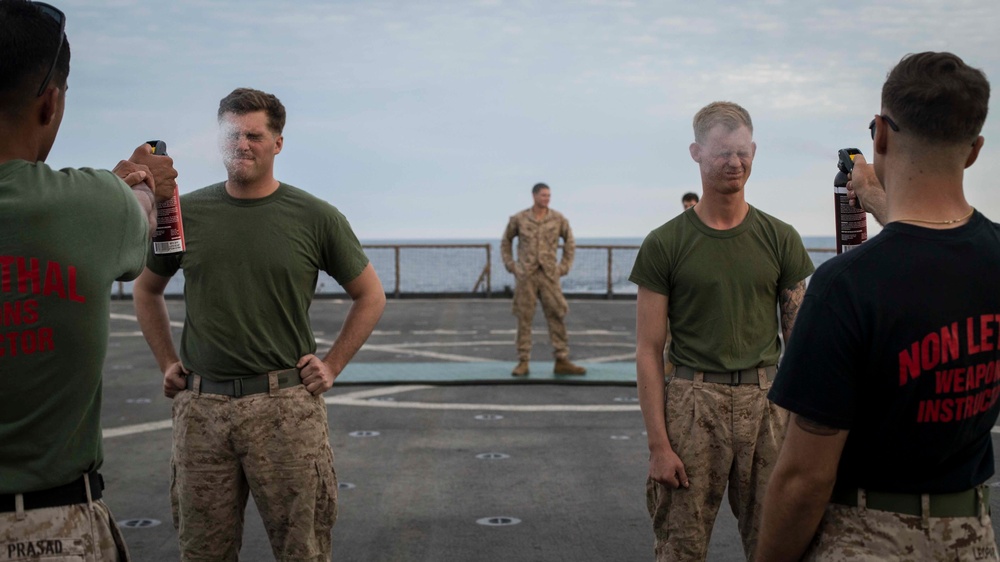 Marines get sprayed with OC on the flight deck