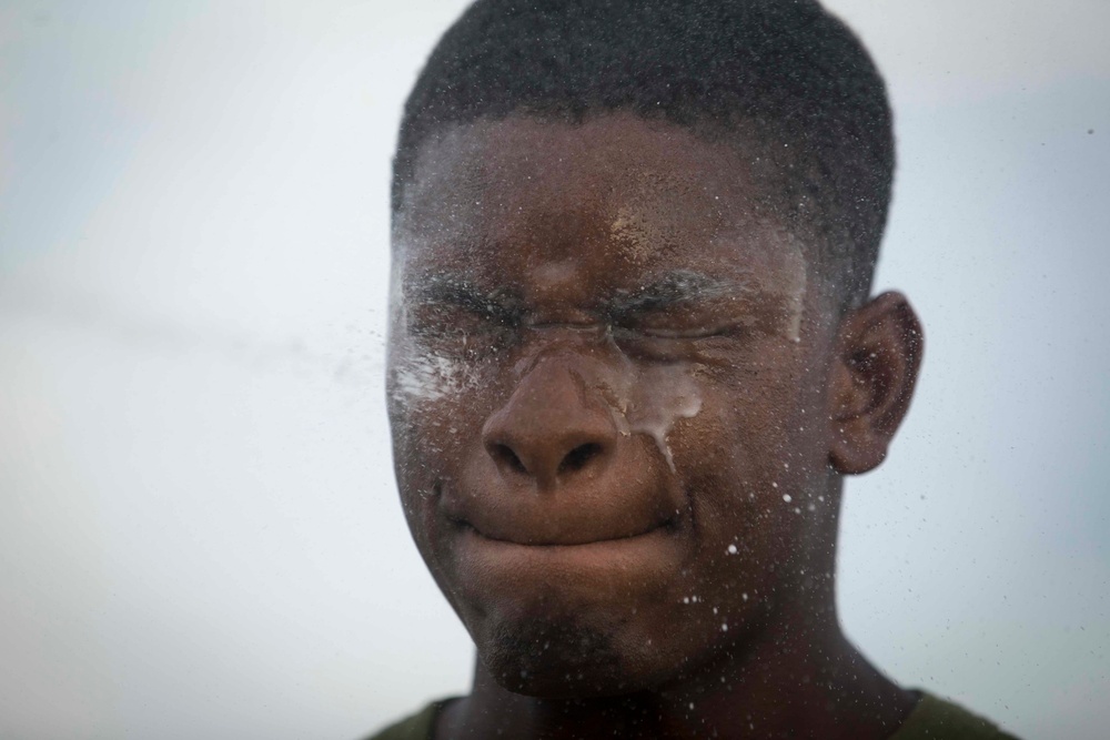 Marines get sprayed with OC on the flight deck