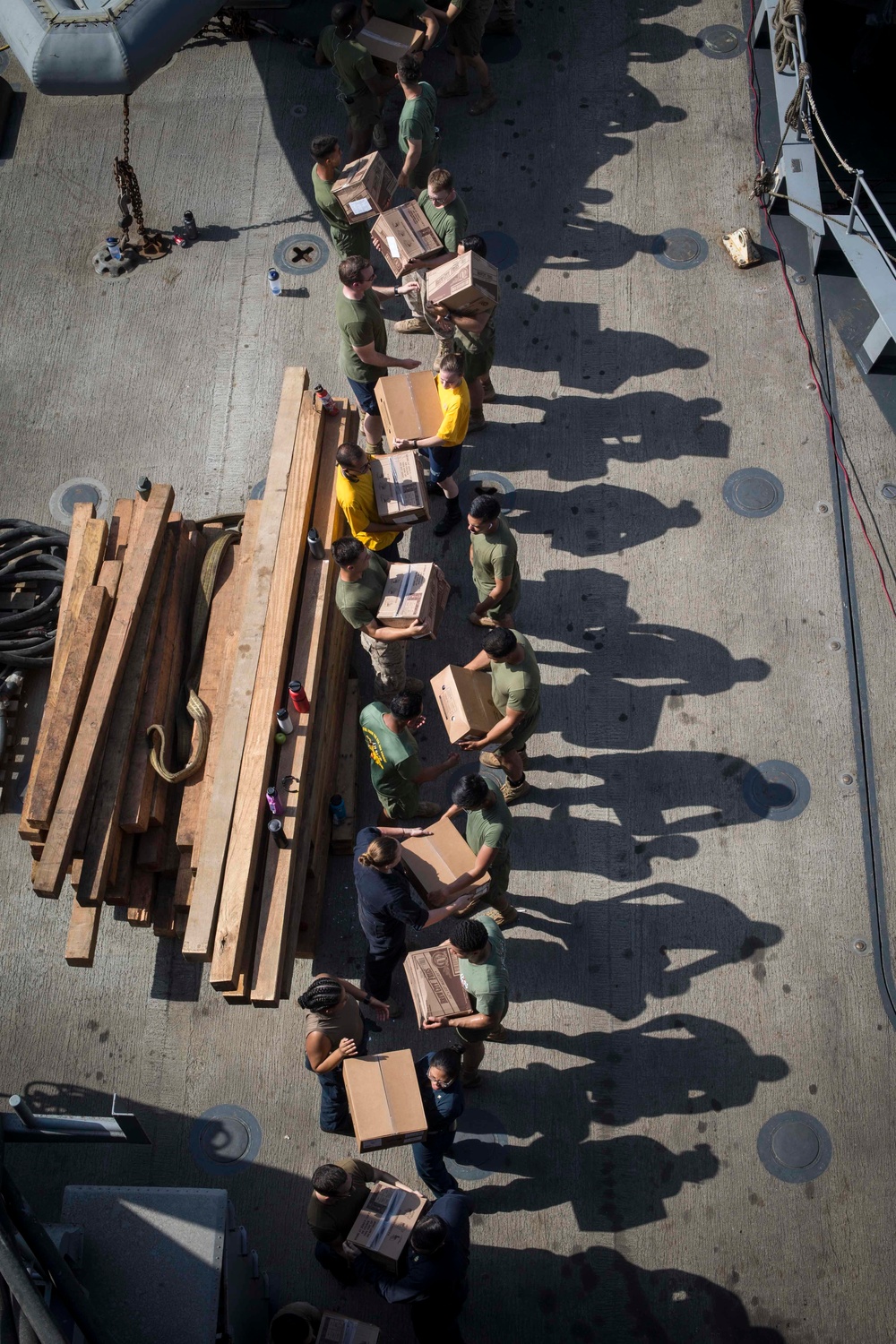 U.S. Marines and Sailors resupply at sea