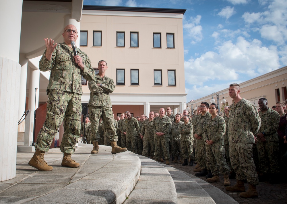 CNO and MCPON visit Sailors in Naples Thanksgiving Week