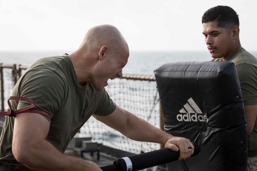 Marines endure the OC Spray Confidence Course