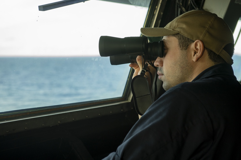 Sailor Stands Bridge Watch