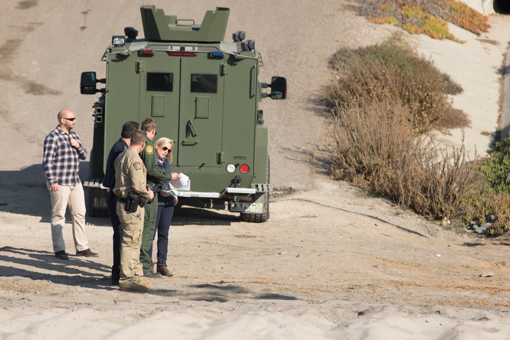 Secretary of Homeland Security Kirstjen M. Nielsen holds a press conference at Border Field State Park