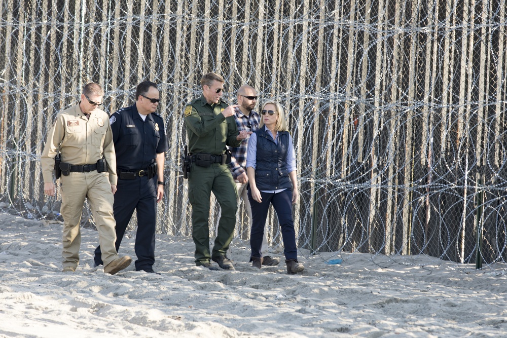 Secretary of Homeland Security Kirstjen M. Nielsen holds a press conference at Border Field State Park