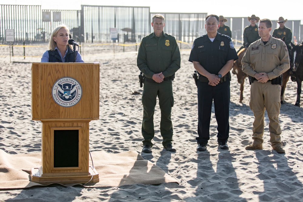 Secretary of Homeland Security Kirstjen M. Nielsen holds a press conference at Border Field State Park