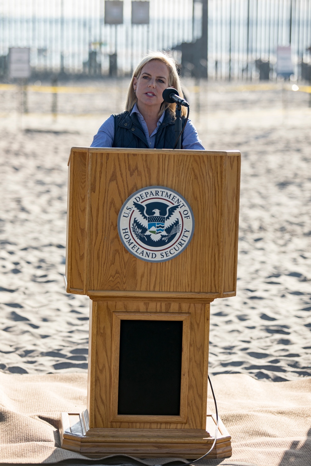 Secretary of Homeland Security Kirstjen M. Nielsen holds a press conference at Border Field State Park