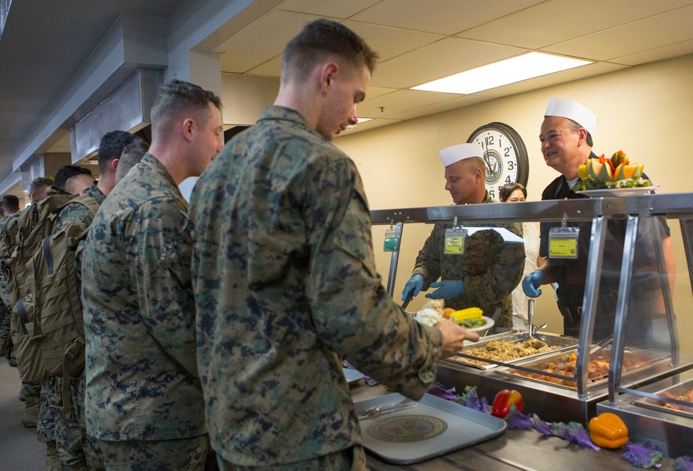 U.S. Marines at Southwest border enjoy Thanksgiving feast