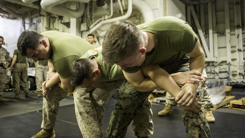 Non-lethal weapons training aboard USS Essex