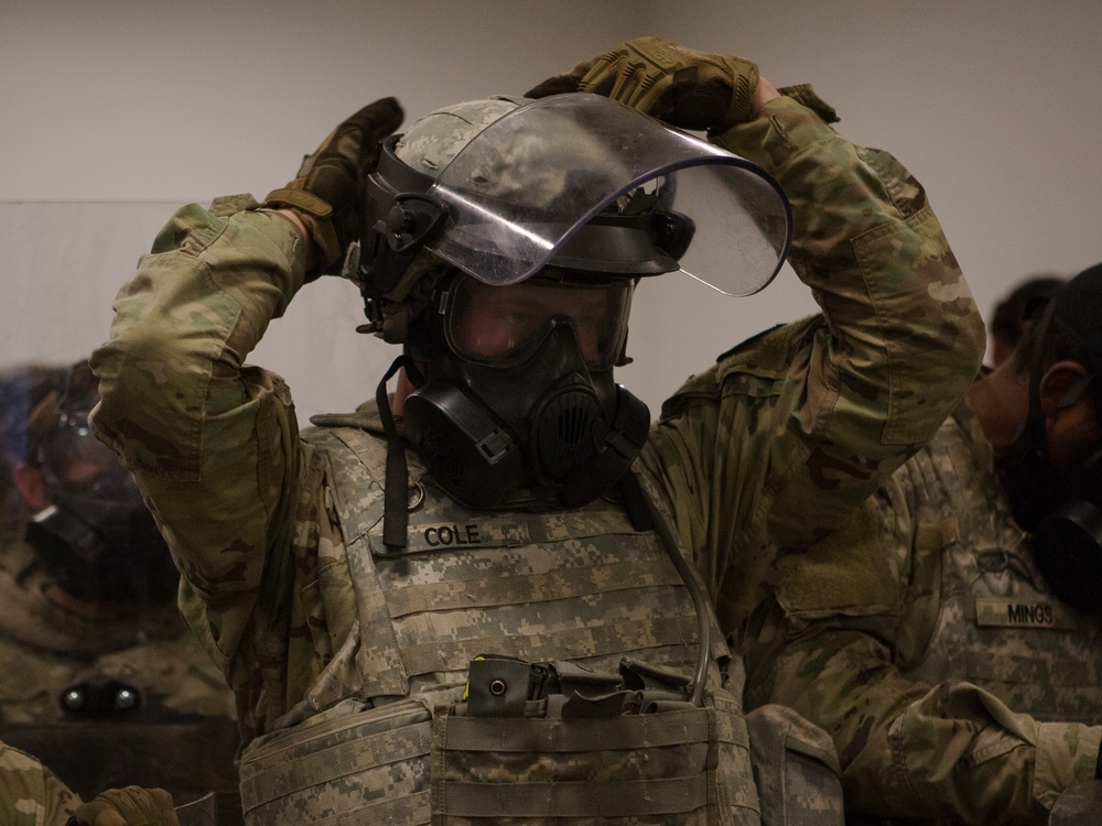 93rd Military Police Battalion train in riot control tactics at San Ysidro Port of Entry