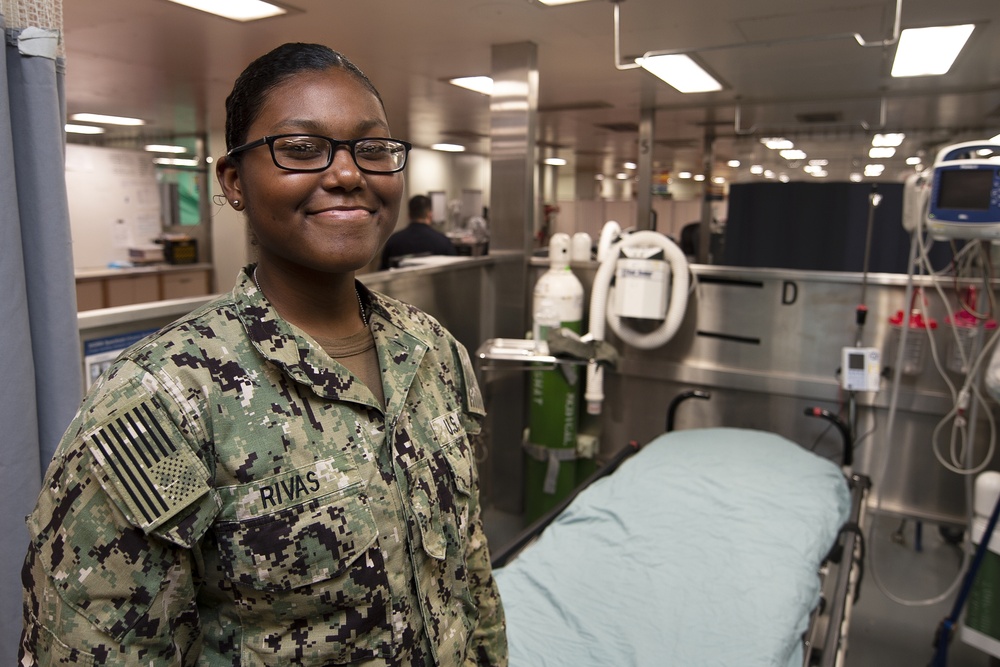 Hospitalman Michelle Tayas-Rivas Poses for a Photo in Casualty Receiving