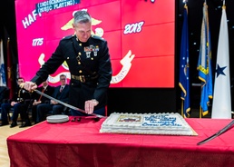 Marine Corps birthday cake cutting
