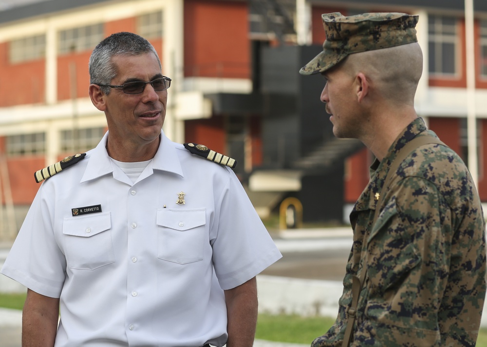 U.S. Marines and sailors with SPMAGTF-Peru arrive in Ancon