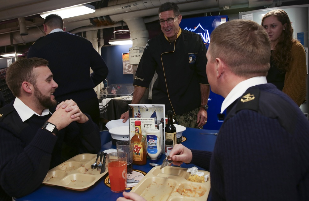 Royal Navy sailors and American Sailors have Thanksgiving on Lincoln