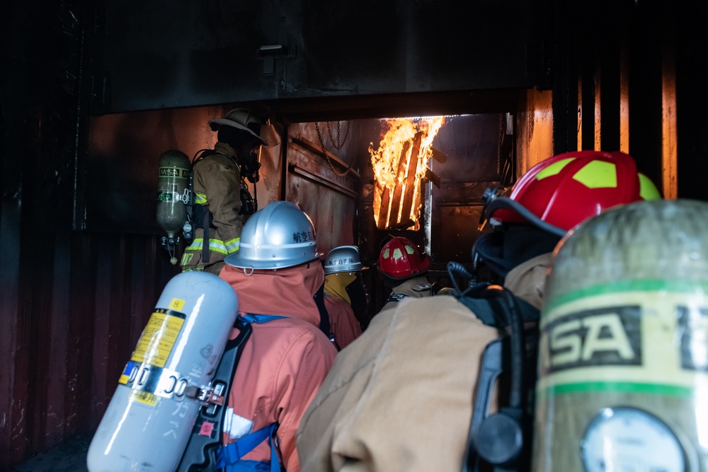 Kadena and Naha firefighters fired up for bilateral training