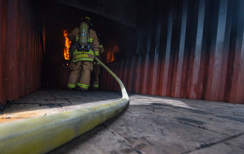 Kadena and Naha firefighters fired up for bilateral training