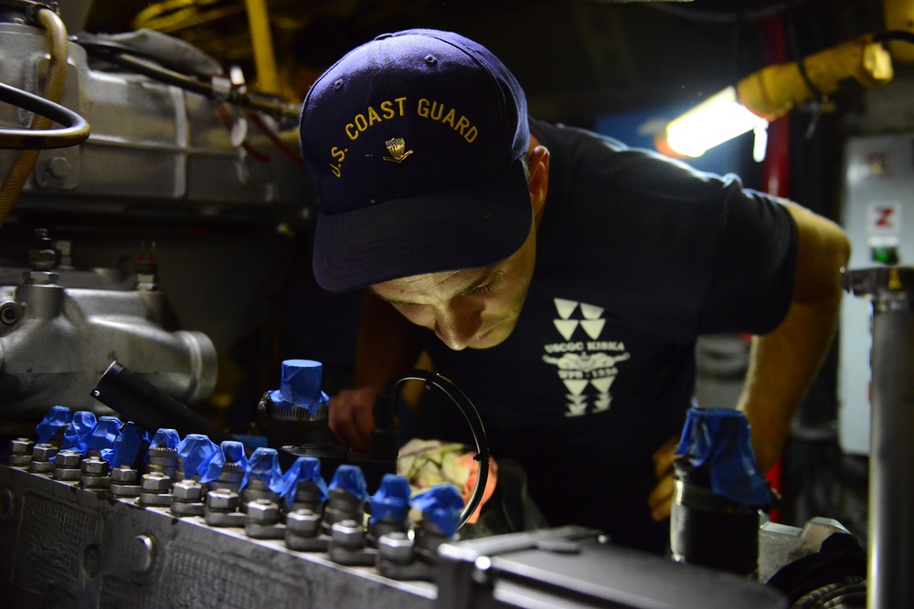 Coast Guard Cutter Hatchet crew performs maintenance