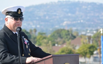 Navy Operational Support Center (NOSC) Los Angeles Command Master Chief Jeffery D. Persiani Speaks During His Retirement Ceremony Aboard the Pacific Battleship Center – Battleship USS Iowa