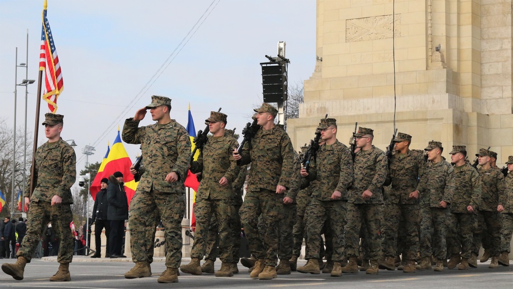 U.S. service members participate in Romania’s National Day Parade