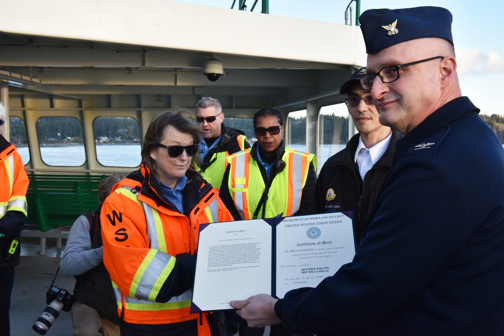 Washington State Ferry crew members presented awards for rescue efforts
