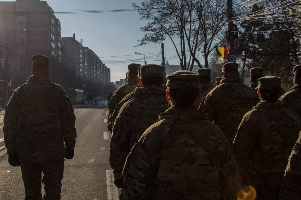 U.S. service members participate in Romania’s National Day Parade
