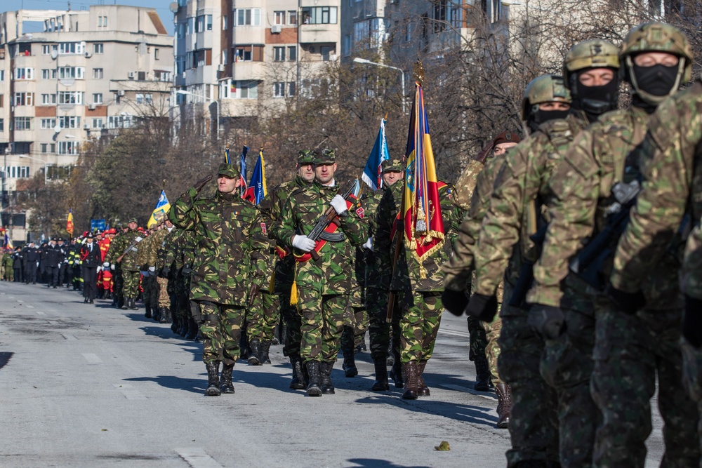 U.S. service members participate in Romania’s National Day Parade
