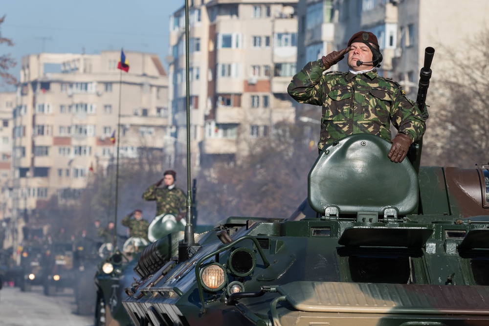 U.S. service members participate in Romania’s National Day Parade