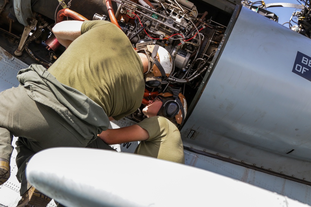 U.S. Marines Conduct Maintenance on a CH-53E