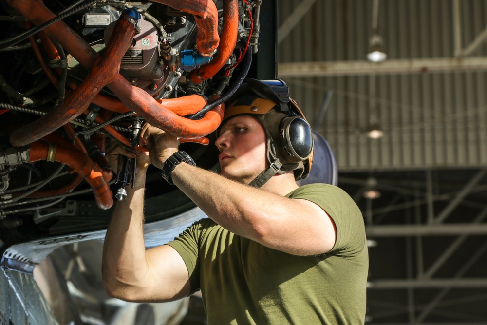 U.S. Marines Conduct Maintenance on a CH-53E