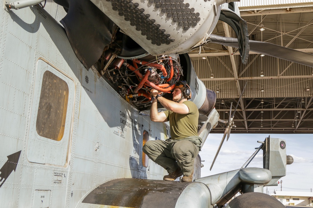 U.S. Marines Conduct Maintenance on a CH-53E