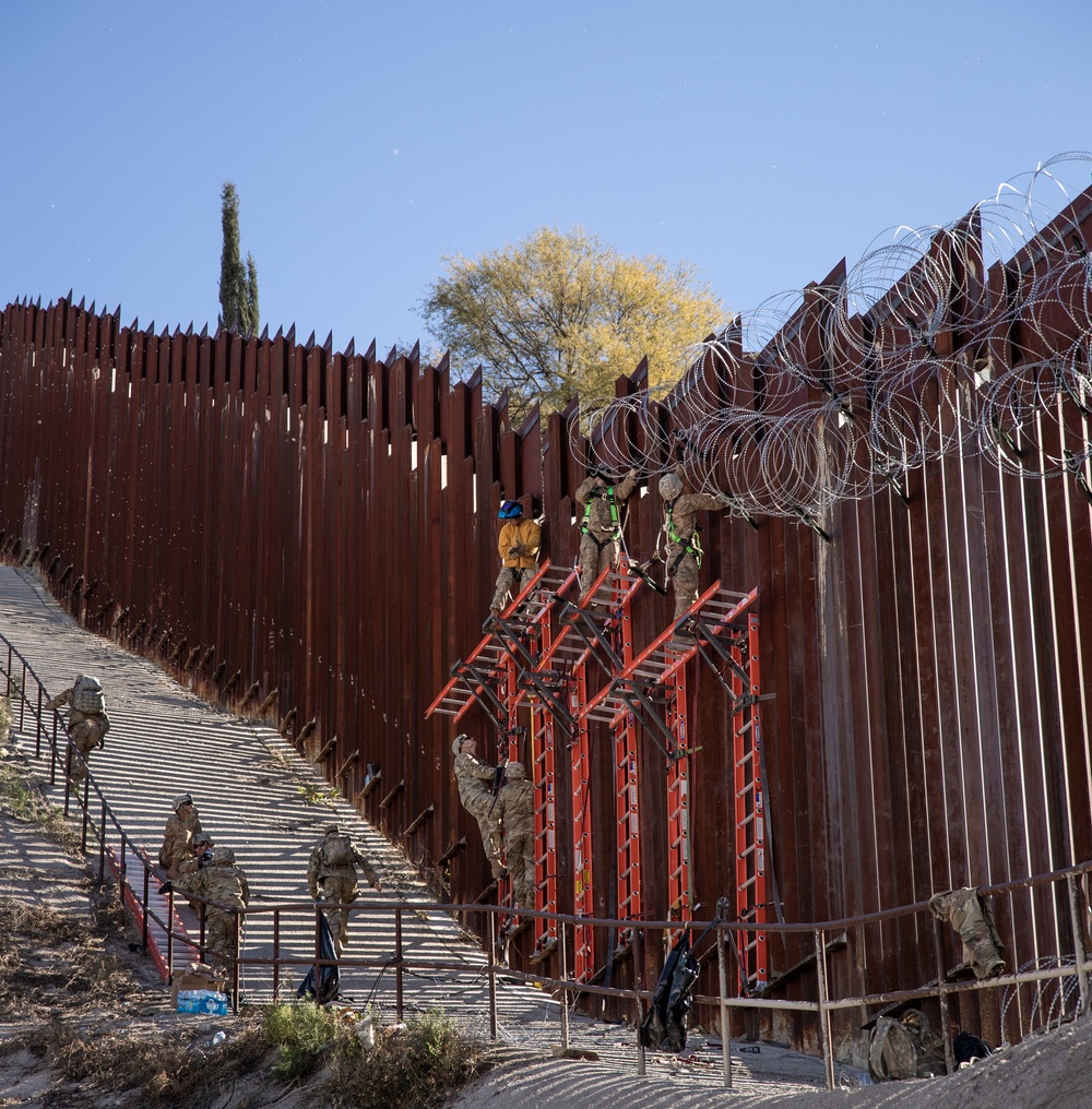 U.S. Army fortifies border wall east of the Port of Nogales