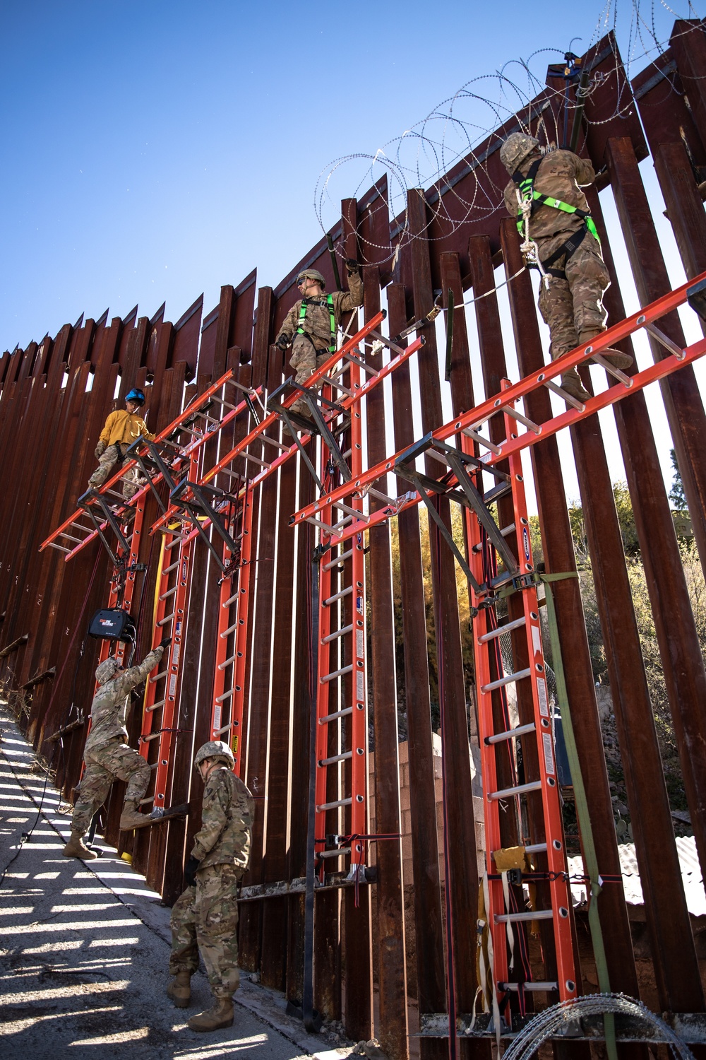 U.S. Army fortifies border wall east of the Port of Nogales