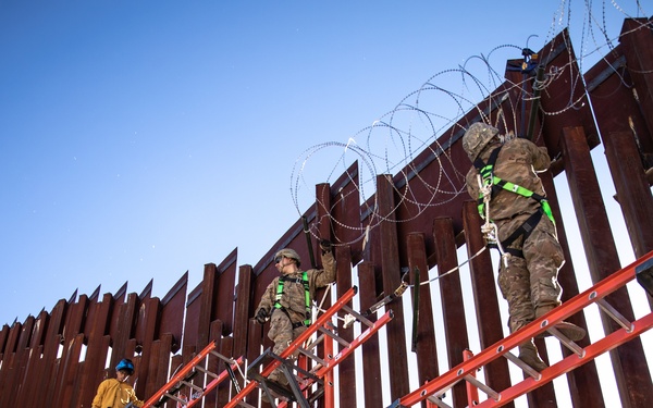 U.S. Army fortifies border wall east of the Port of Nogales