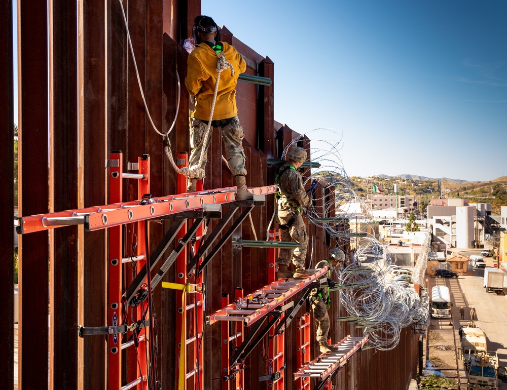 U.S. Army fortifies border wall east of the Port of Nogales