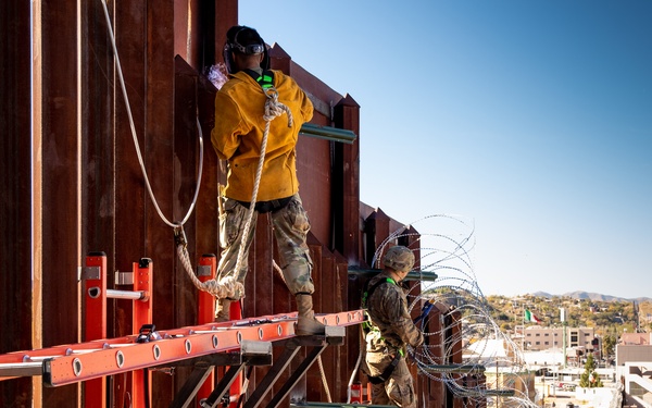 U.S. Army fortifies border wall east of the Port of Nogales