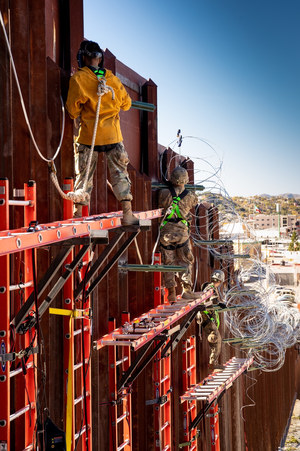 U.S. Army fortifies border wall east of the Port of Nogales