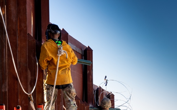 U.S. Army fortifies border wall east of the Port of Nogales