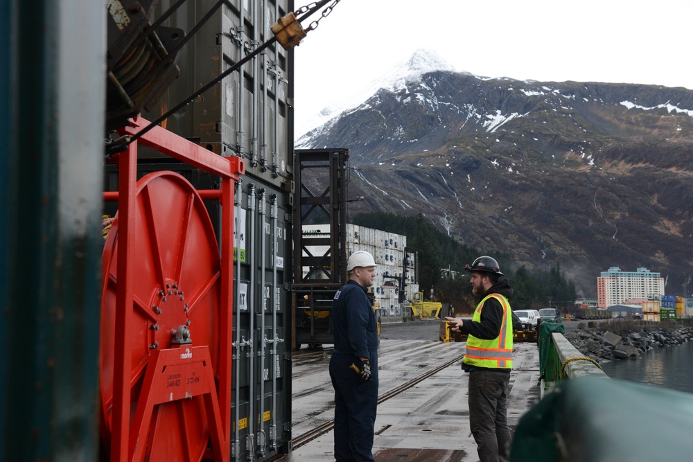 Coast Guard inspects tug and barge in Whittier, Alaska