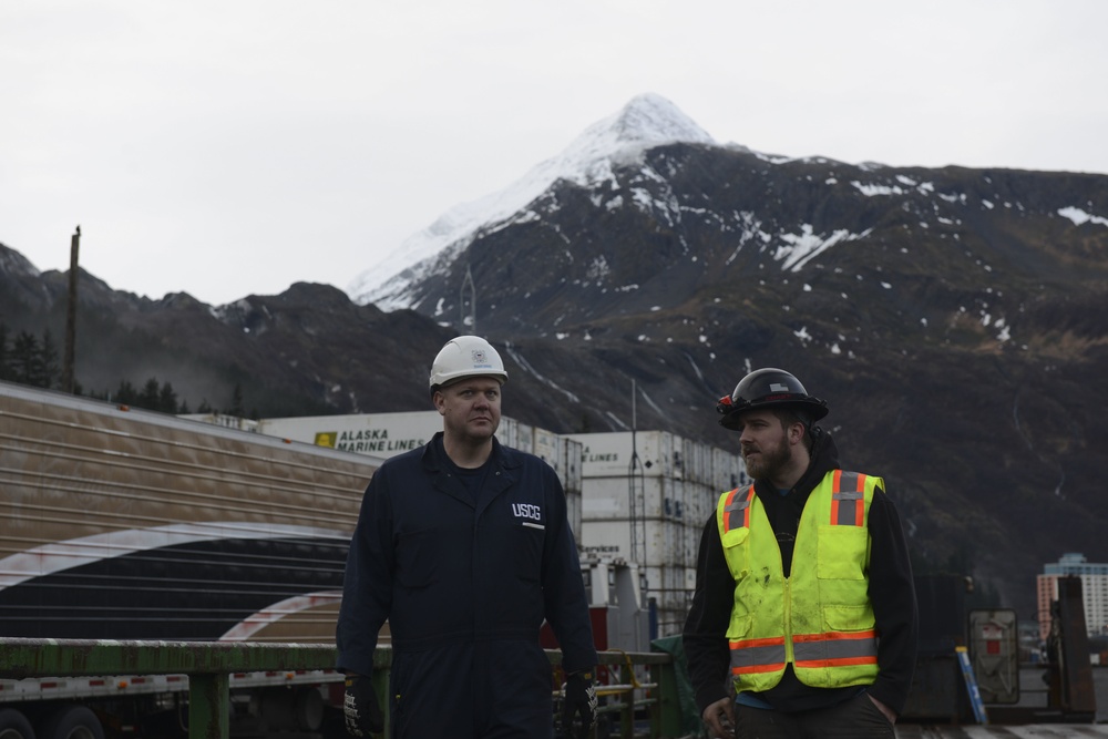 Coast Guard inspects tug and barge in Whittier, Alaska